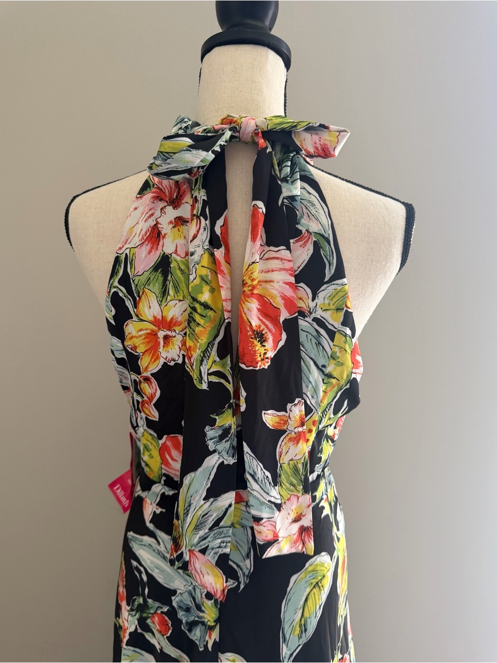 Nicole Miller Hibiscus Print Satin Floral Halter Maxi Dress Size 12 - Picture 8 of 12